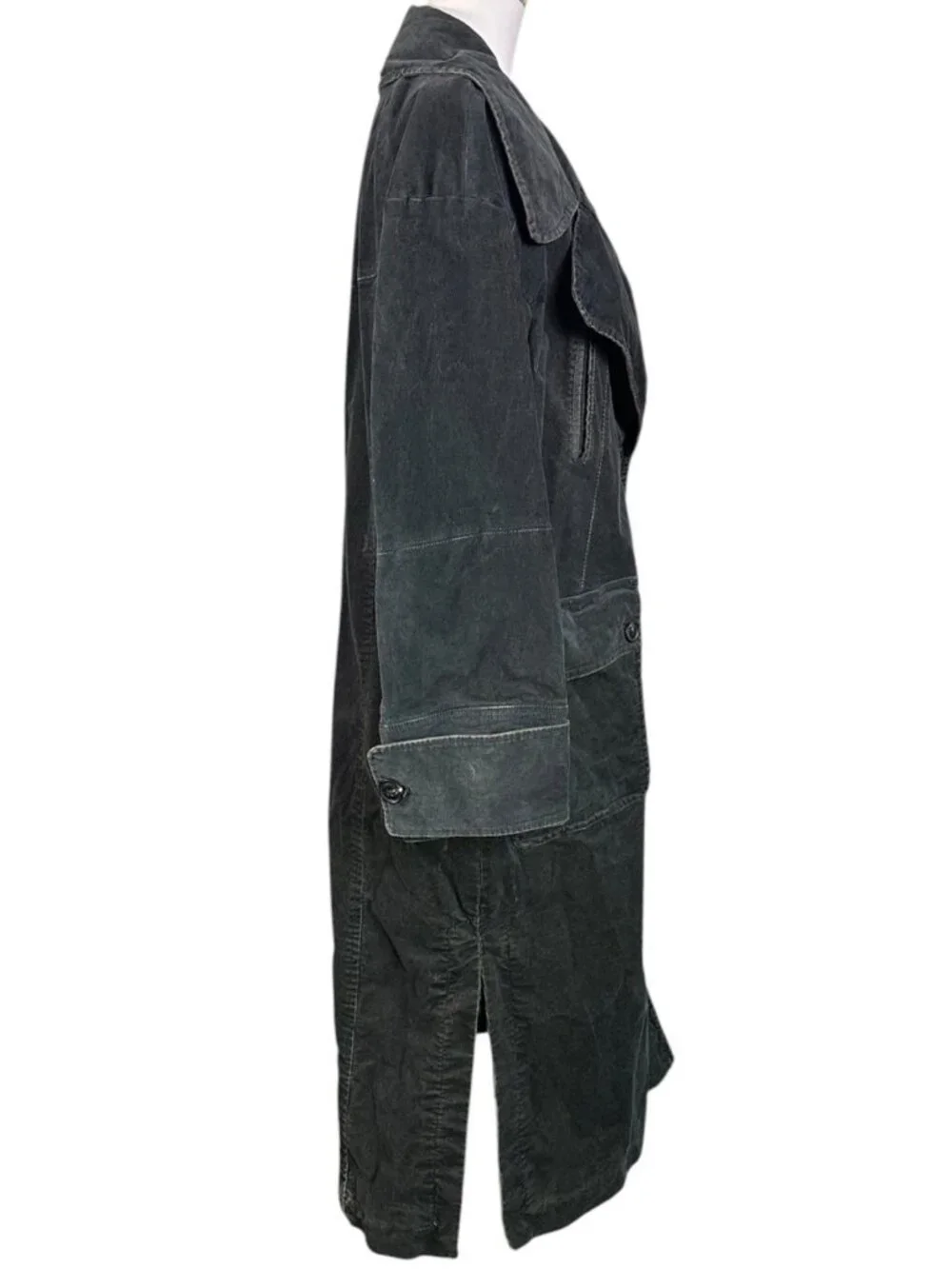 Free People Retro 70s Fox Cord Corduroy Duster Trench Coat Dark Charcoal Large